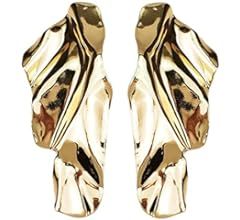 Statement Geometric Texture Earrings for Women Girls,Large Fashion Irregular Minimalism Metal Sim... | Amazon (US)