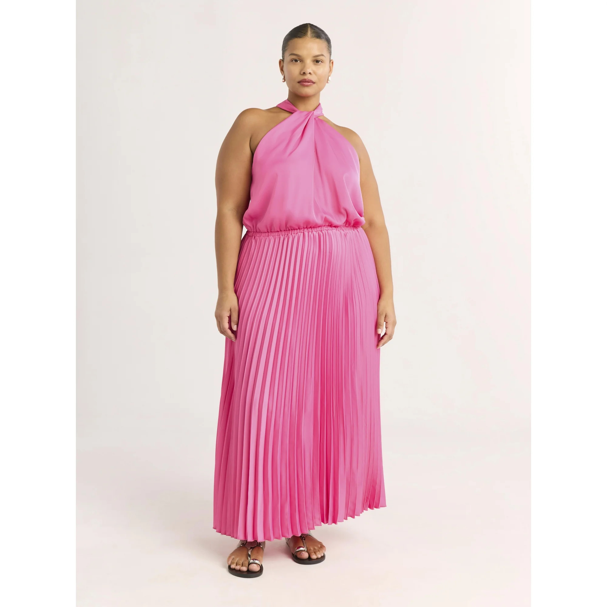 Scoop Women’s and Women's Plus Satin Halter Maxi Dress, Sizes XS-4X | Walmart (US)