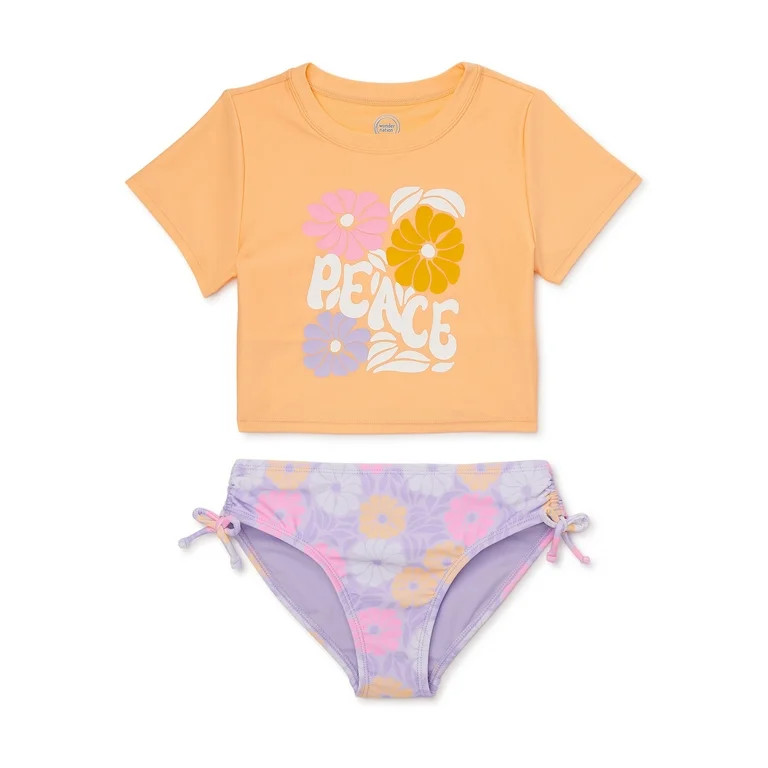 Wonder Nation Girls Cropped Rashguard and Bikini with UPF 50 Sizes 4-18 & Plus | Walmart (US)
