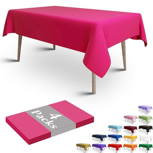 FULDGAENR 4 Packs Hot Pink Plastic Tablecloth, Disposable Hot Pink Table Cloths Plastic 54x108 Inch Size for 6-8 Foot Rectangle Table Indoor/Outdoor Parties Birthdays Weddings Anniversary - 4 Packs | Amazon (US)