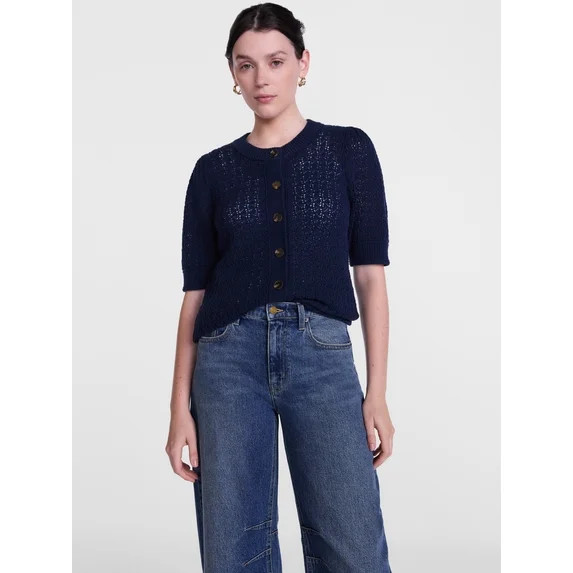 Scenario Women's Crewneck Cardigan with Short Sleeves, Lightweight, Sizes XS-XXXL | Walmart (US)