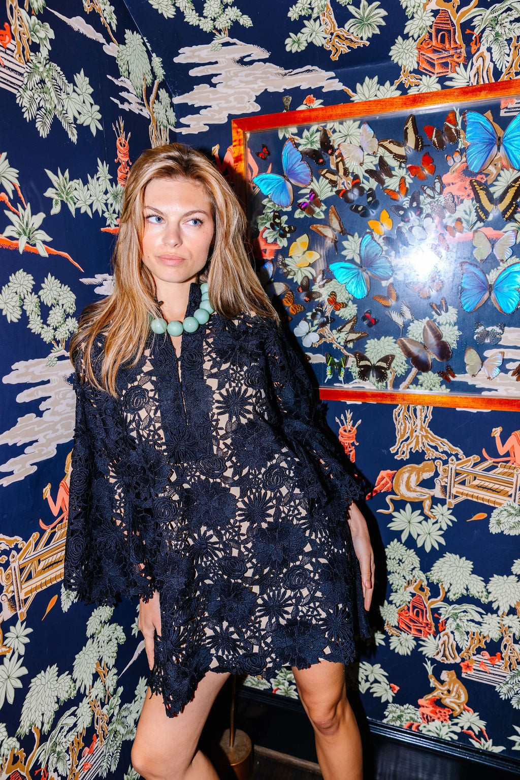 no. 362 black 3d lace mini caftan | La Vie Style House