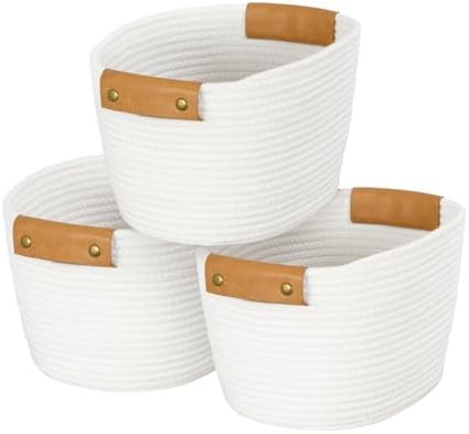 OOOK Storage Basket Set, 3 Pack Baskets for Shelves, White Storage Baskets for Organizing Toys, 1... | Amazon (US)