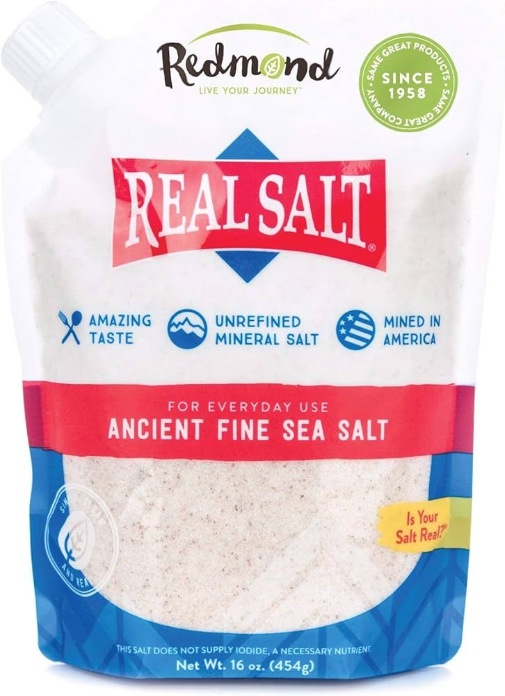 Redmond Real Salt - Ancient Fine Sea Salt, Unrefined Mineral Salt, 16 Ounce Pouch (1 Pack) | Amazon (US)