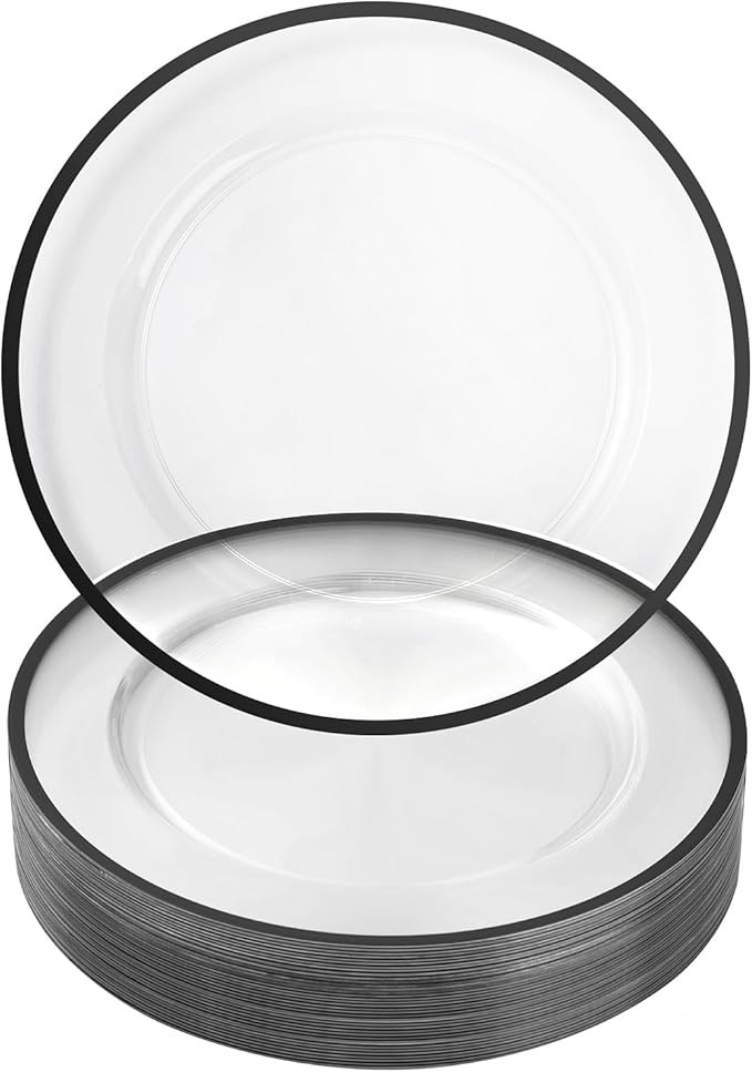 Goodluck 12 Inch Black Charger Plates, 25 Pack Clear Charger Plates with Black Trim, Disposable C... | Amazon (US)