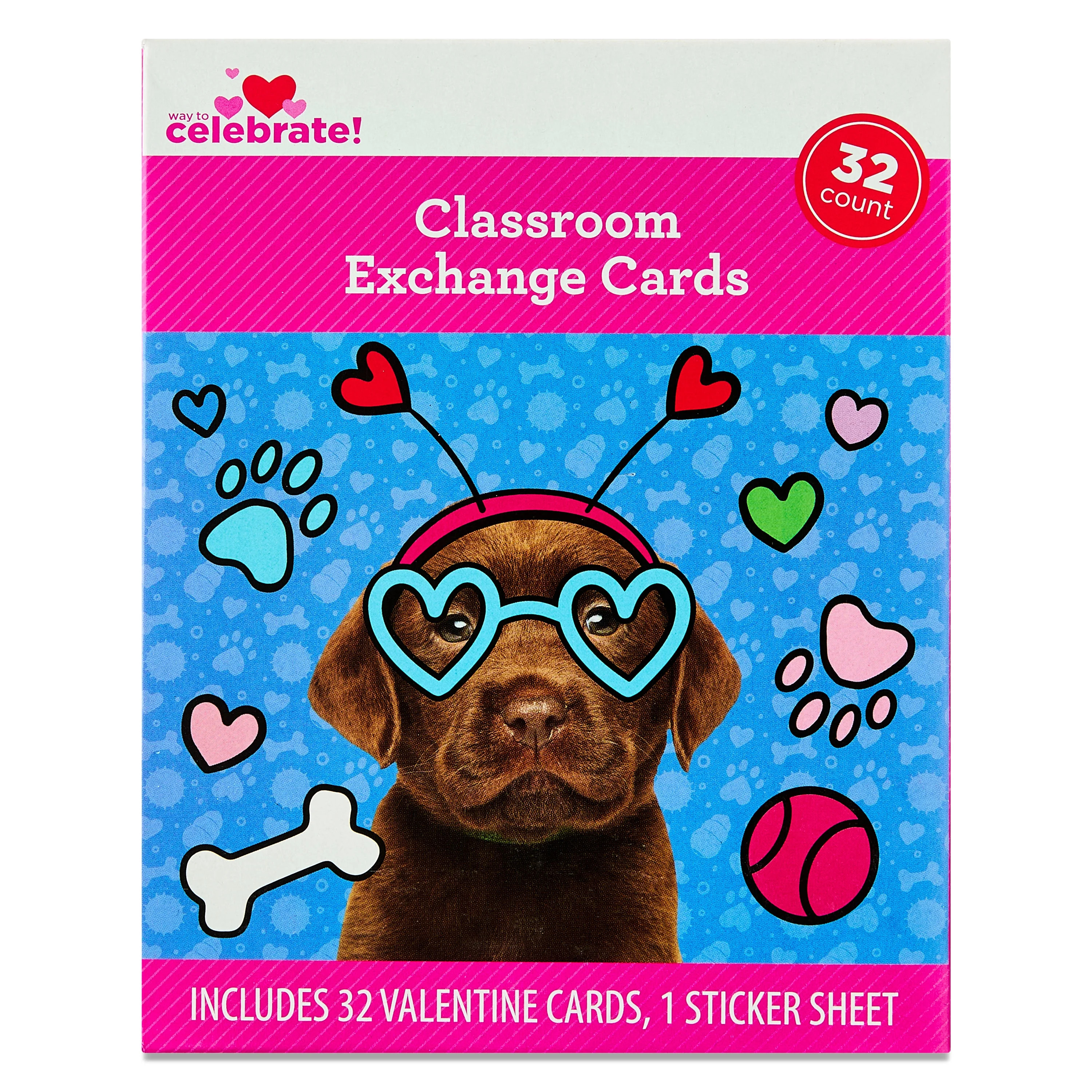 Dog Classroom Exchange Cards, Multicolor, 32 Count, Valentine's Day by Way To Celebrate | Walmart (US)