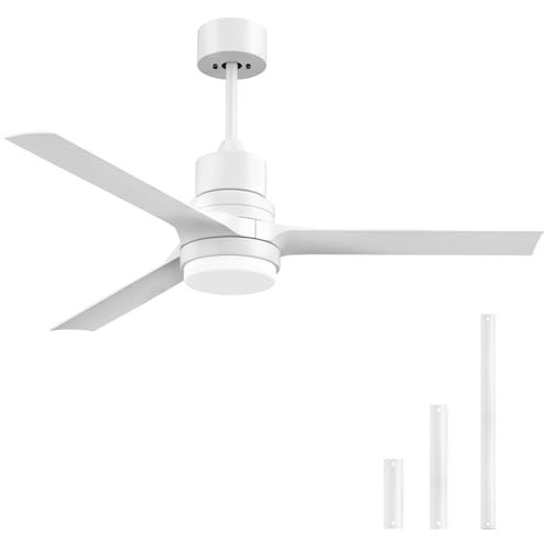 ghicc Ceiling Fan with Light and Remote - 52 inch Modern Ceiling Fan with Lights and Remote Control White Ceiling Fan for Bedroom Living Room Kitchen Farmhouse Patio Outdoor LED Ceiling Fan Light | Amazon (US)