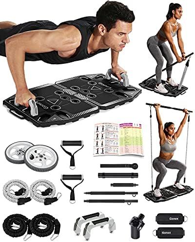 Portable Home Gym Workout Equipment with 14 Exercise Accessories Ab Roller Wheel,Elastic Resistan... | Amazon (US)