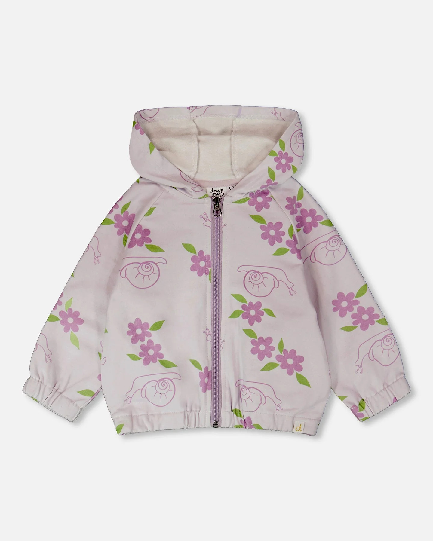French Terry Hooded Cardigan Lilac Snails Print | Shop Simon