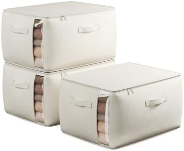 Large Canvas Clothes Storage Bags with Thick Handles and Clear Window, Foldable Cotton Linen Clos... | Amazon (US)