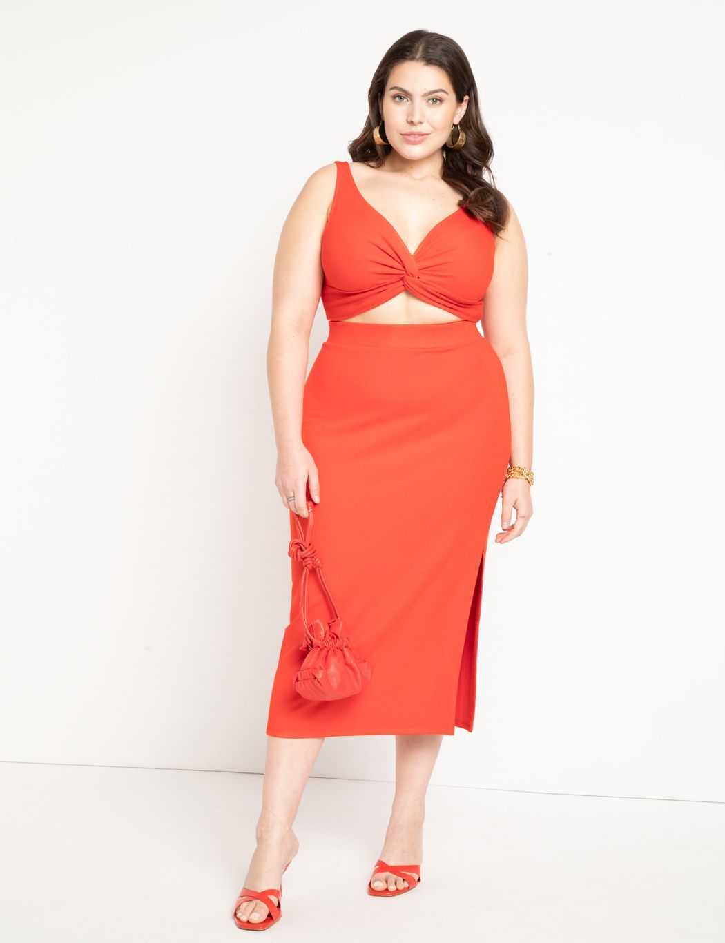 Knit Column Midi Skirt With Slit | Women's Plus Size Skirts | ELOQUII | Eloquii