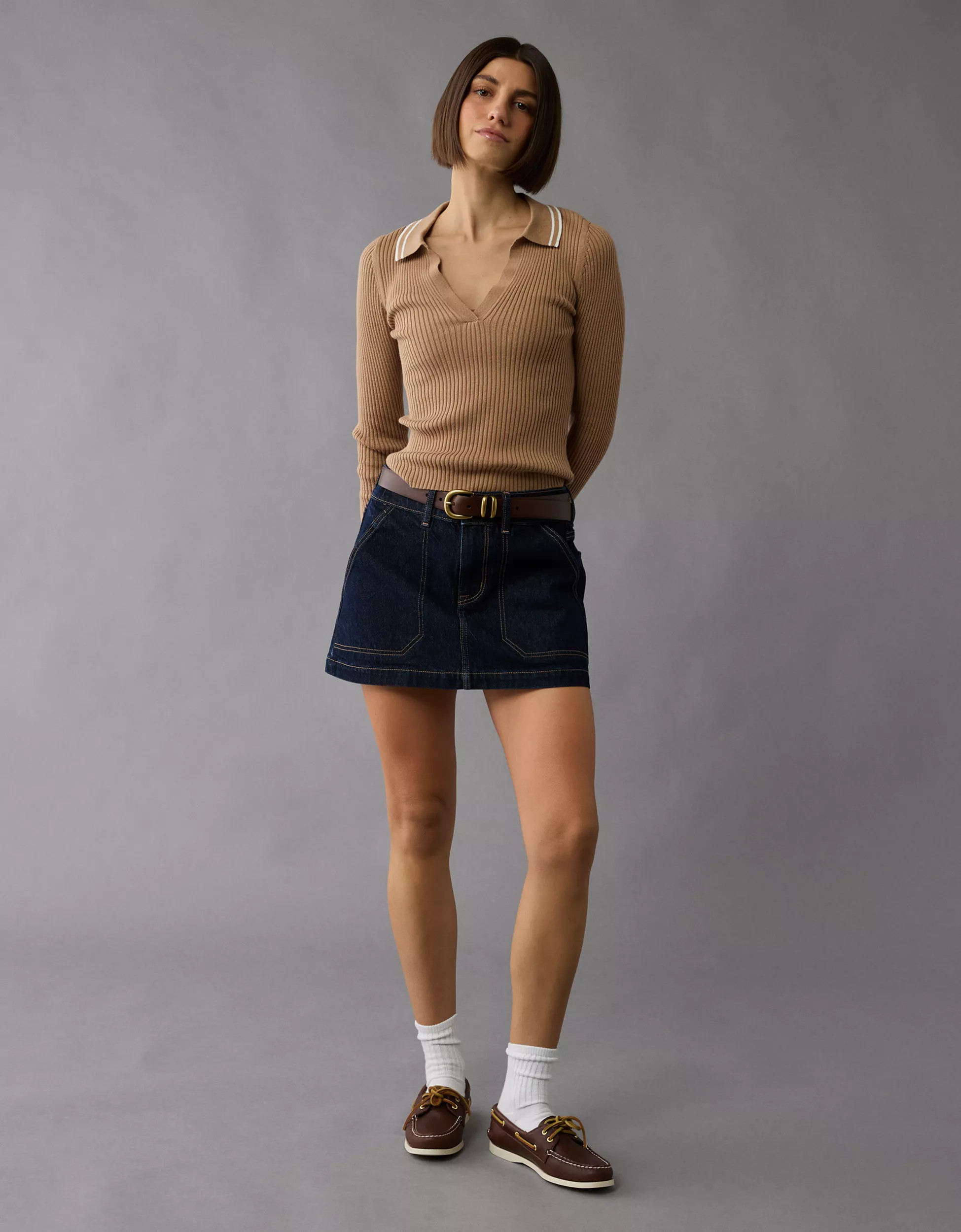 AE Long-Sleeve Collared Polo Sweater | American Eagle Outfitters (US & CA)