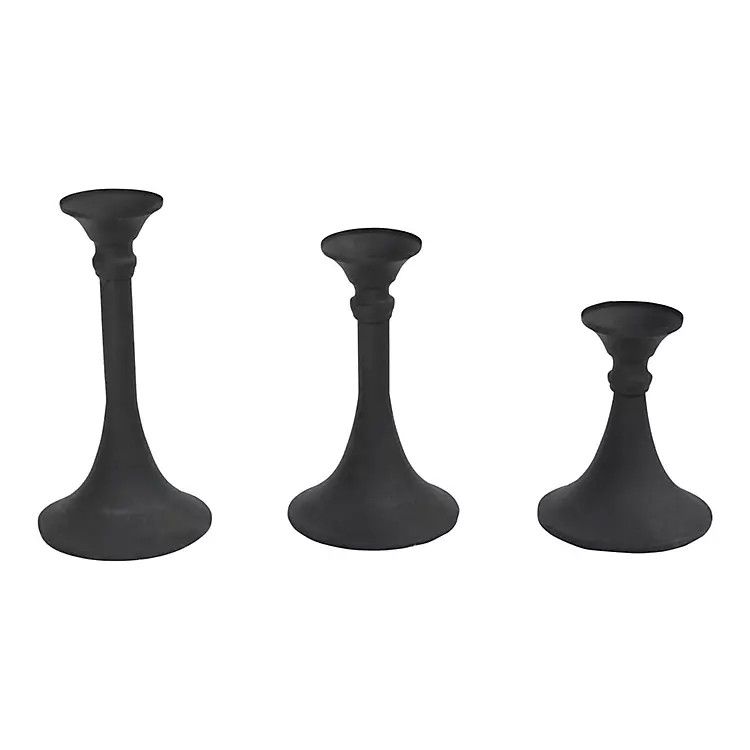 New!Matte Black Grain Texture Candle Holders, Set of 3 | Kirkland's Home
