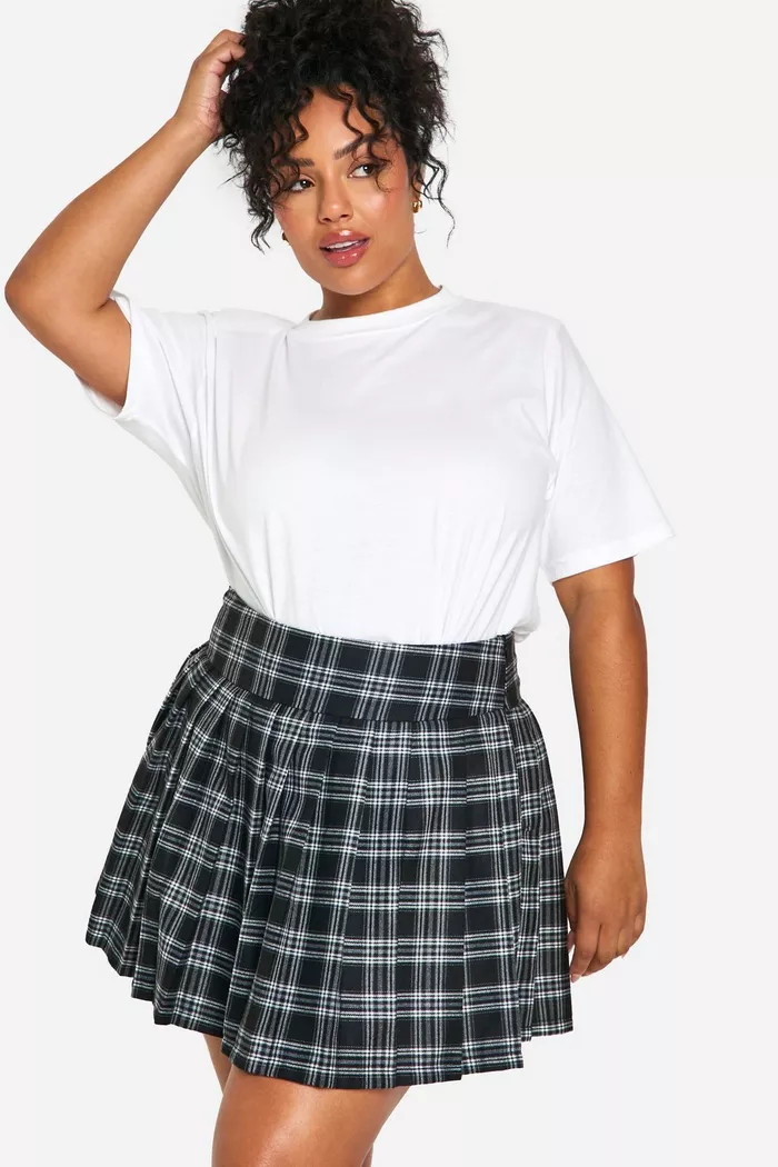 Plus Check Pleat Mini Skirt | boohoo (US & Canada)
