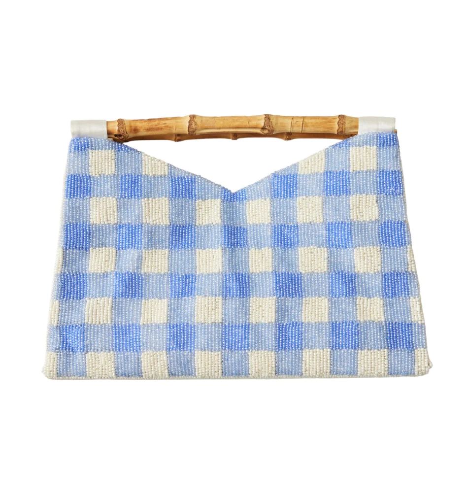 Bamboo Handle Clutch in Periwinkle Gingham | Beth Ladd Collections