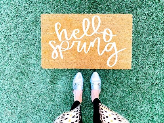 Hello Spring Doormat  Cute Spring Welcome Mat  Front Porch | Etsy | Etsy (US)