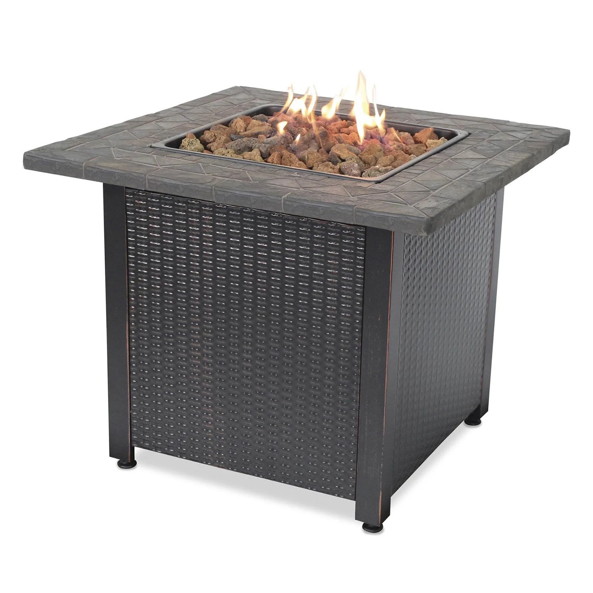 Decorative Push Button Outdoor LP Gas Fire Pit + Rocks - Walmart.com | Walmart (US)