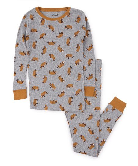 Brown & Gray Bison Contrast-Trim Pajama Set - Toddler & Boys | Zulily