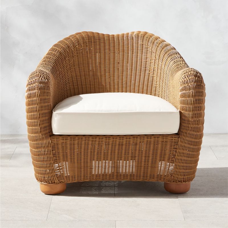 Bacio Modern Rattan Outdoor Lounge Chair with Ivory Sunbrella Cushions | CB2 | CB2