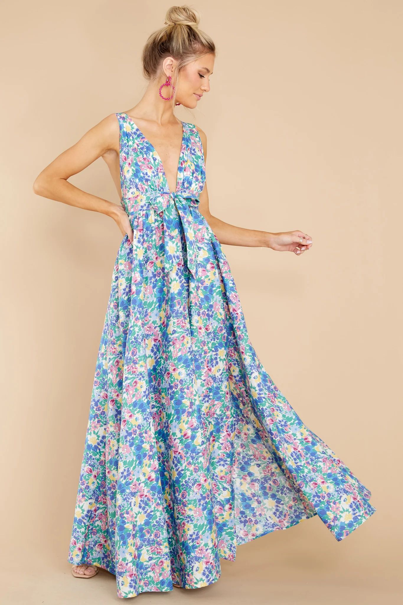 Beautiful And Breezy Blue Floral Print Maxi Dress | Red Dress 