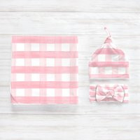 Pink Plaid Gingham Swaddle Blanket Headband Hat Set/Baby Shower Gift Hospital Newborn Photos Prop Fa | Etsy (US)