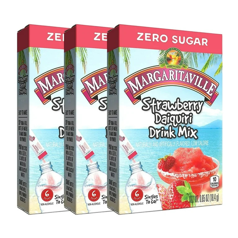 Margaritaville Singles To Go Water Drink Mix Strawberry Daiquiri Flavored Non-Alcoholic Powder St... | Walmart (US)
