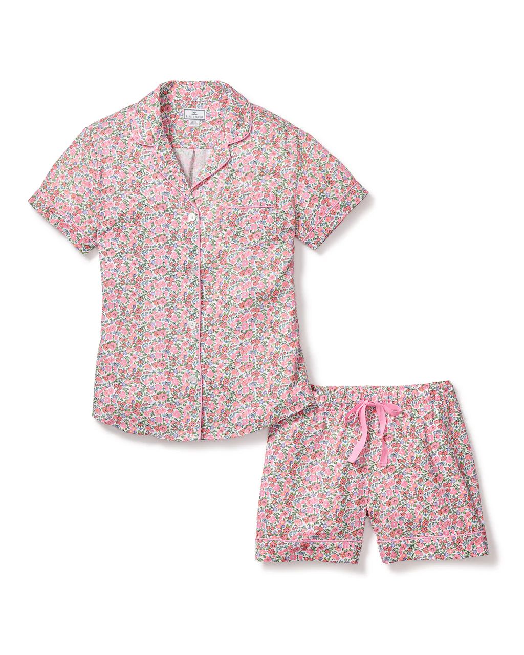 Women's Twill Pajama Short Sleeve Short Set in Fleurs de Rose | Petite Plume