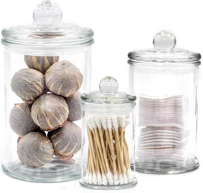 Mini Glass Apothecary Jars, Bathroom Storage Organizer Canisters for Cotton Swabs, Cotton Balls, ... | Amazon (US)