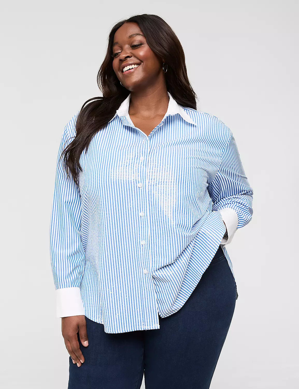 Sequin Relaxed Button-Down Shirt | Lane Bryant (US)