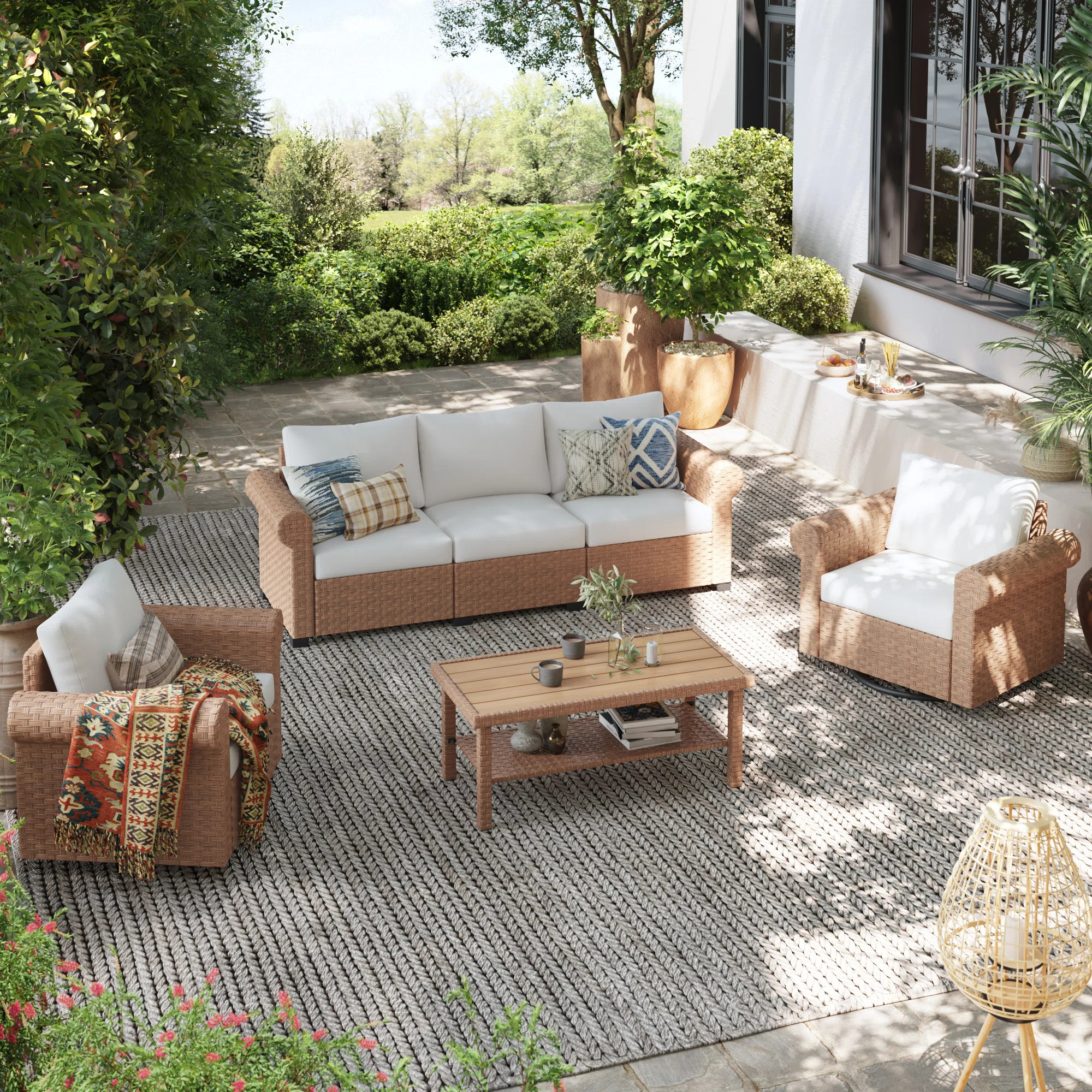 Outdoor 4-piece Rattan Conversation Set With Cushions | Wayfair North America