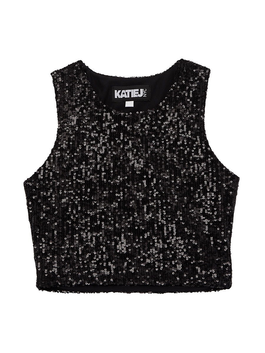 Girl's Sequin Crop Tank Top - Black Sequin - Size 14 | Saks Fifth Avenue