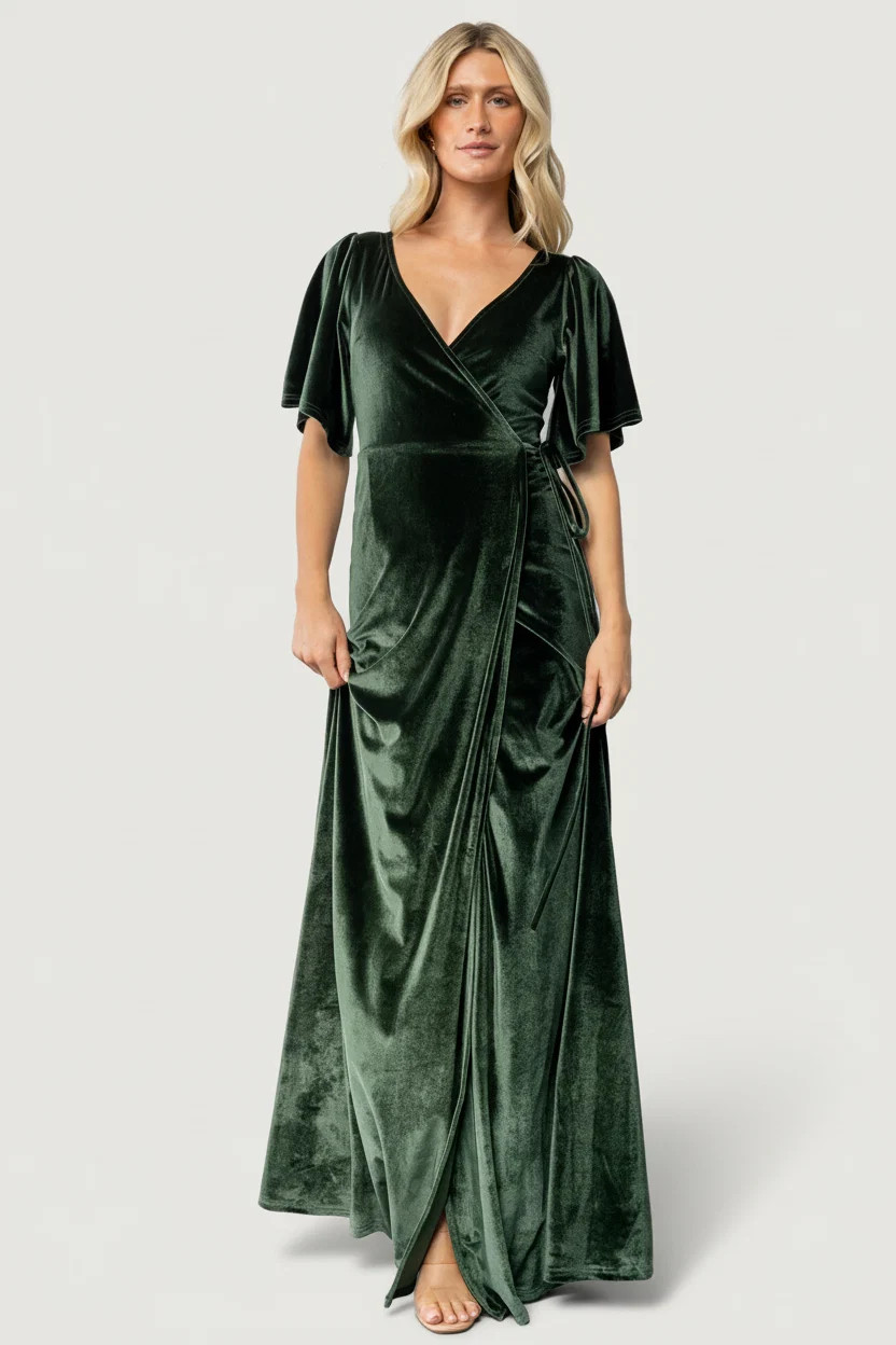 Meghan Velvet Wrap Maxi Dress - Deep Green | Baltic Born | Baltic Born