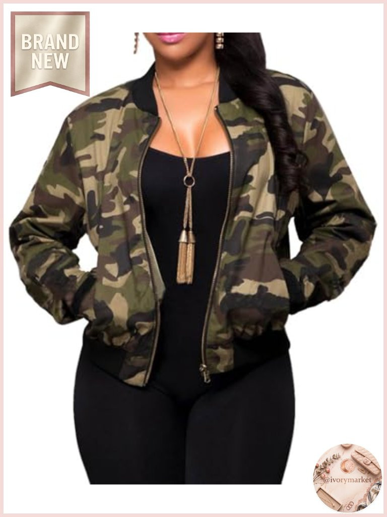 Camo Bomber Jacket Women Zipper Up Army Camouflage Moto Outwear | Poshmark