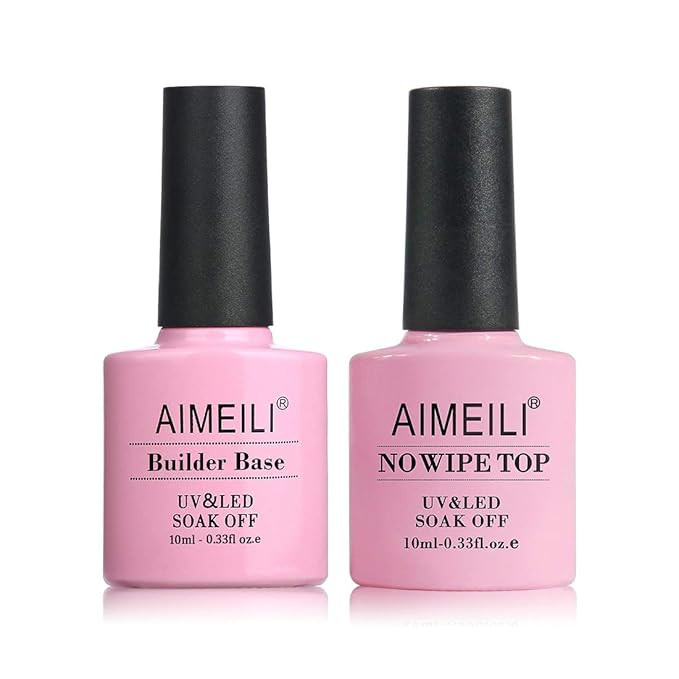 AIMEILI Gel Nail Polish Builder Base and No Wipe Top Set Soak Off U V LED Gel Nail Lacquer | Amazon (US)