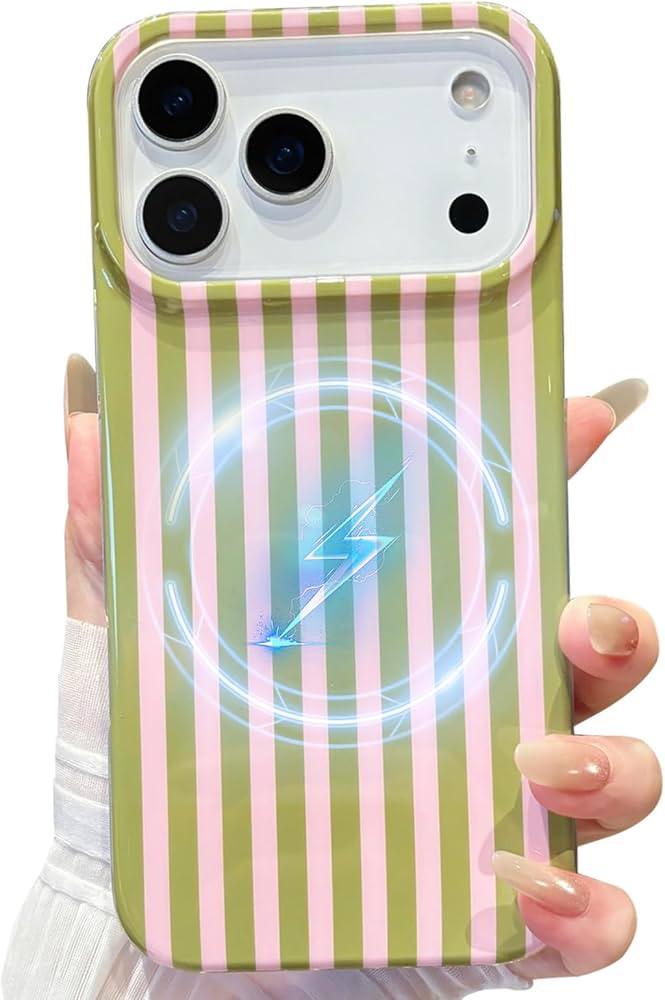Magnetic for iPhone 17 Pro Max Case Striped Phone Case Cute Women Girly Trendy Compatible with Ma... | Amazon (US)