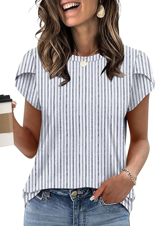 Womens Summer Tops Dressy Casual Blouses Short Sleeve Shirts for Women Business Casual Beach Vaca... | Amazon (US)