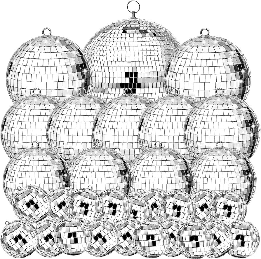Sumind 35 Pcs Hanging Mirror Disco Balls Ornaments Silver Mini Disco Ball Decorations Reflective ... | Amazon (US)