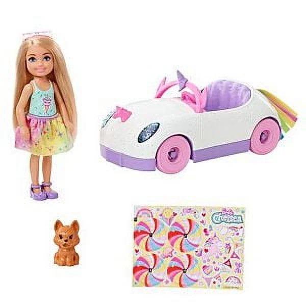 Barbie Club Chelsea Doll & Toy Car, Unicorn Theme, Blonde Small Doll, Puppy, Stickers & Accessori... | Walmart (US)