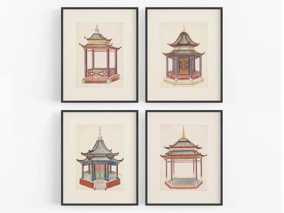 Set of Four Chinese Pagoda Watercolor Art Prints / Chinese Art | Etsy | Etsy (US)