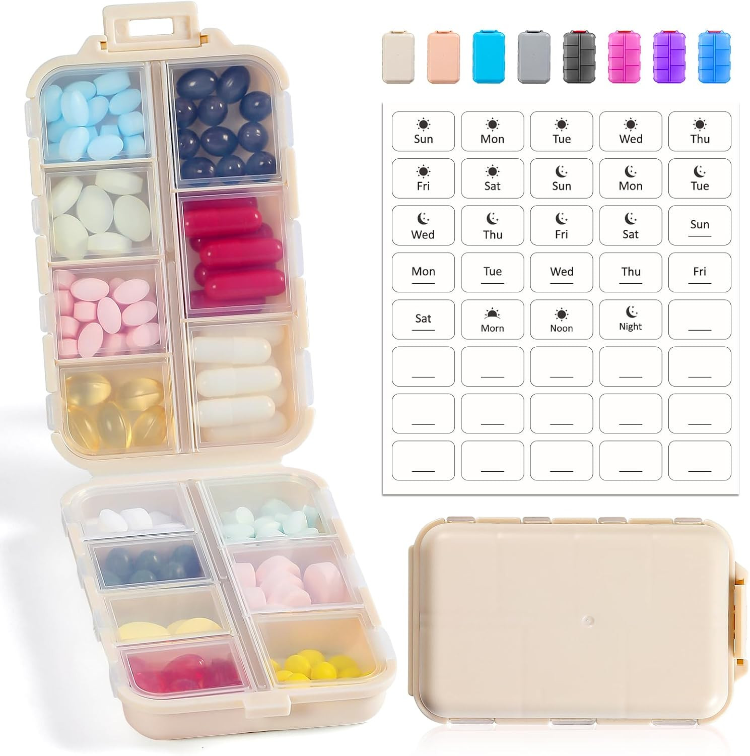 14 GRIDS Travel Pill Organizer Box with Labels - Travel Medicine Case Kit - Pocket Daily Pharmacy... | Amazon (US)