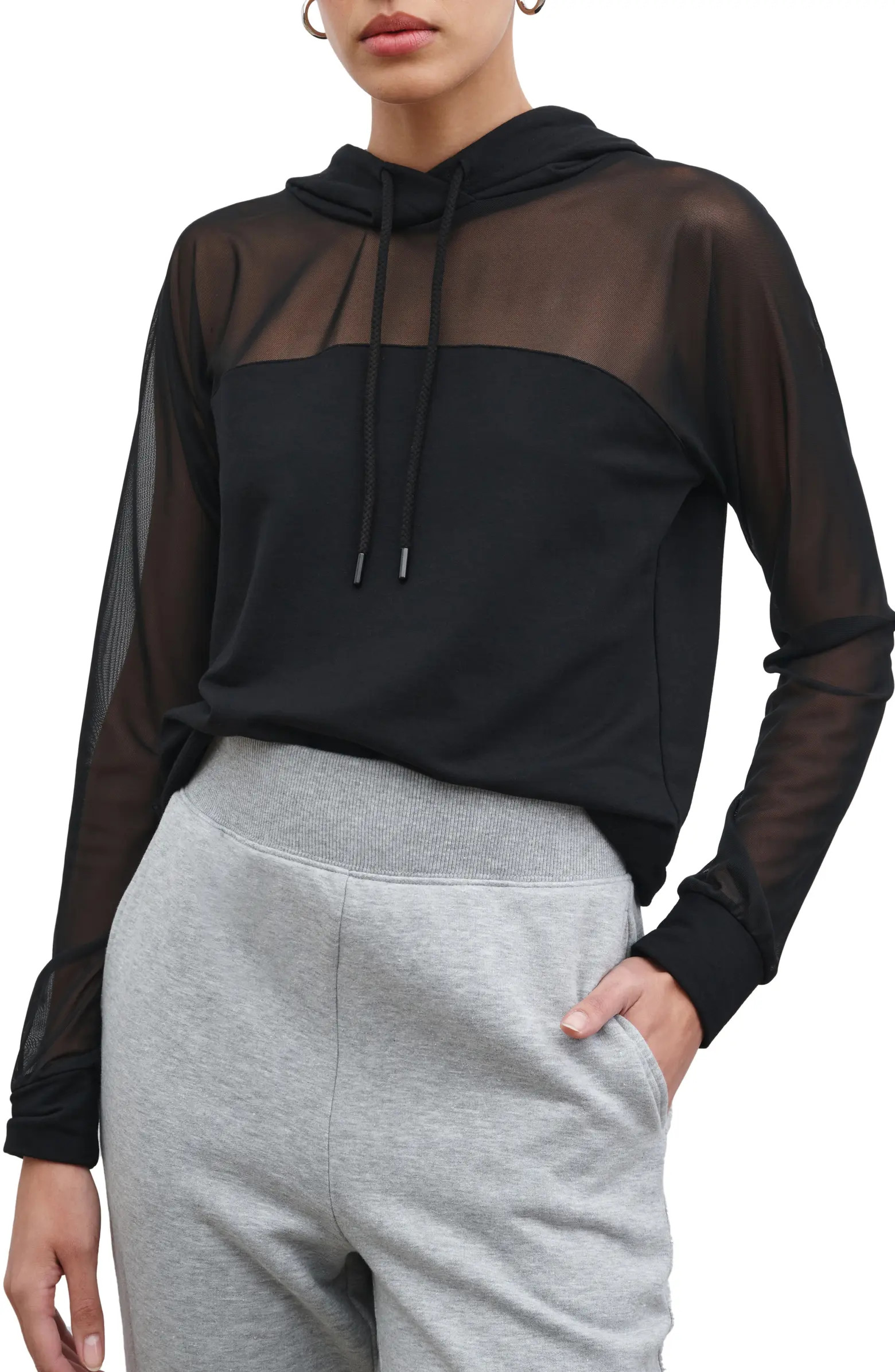 Park Sheer Mesh & French Terry Hoodie | Nordstrom
