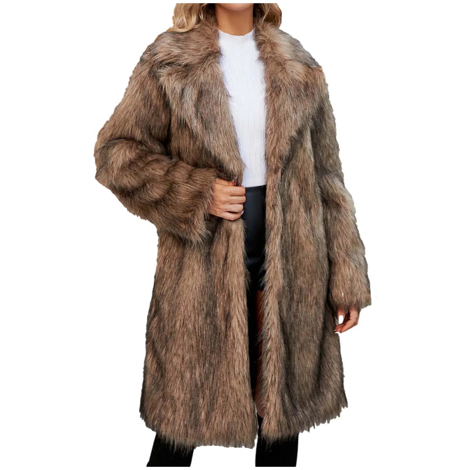 IROINNID Faux Fur Coat for Women Ladies Winter Warm Long Coat Soft Shaggy Party Front Open Overco... | Walmart (US)