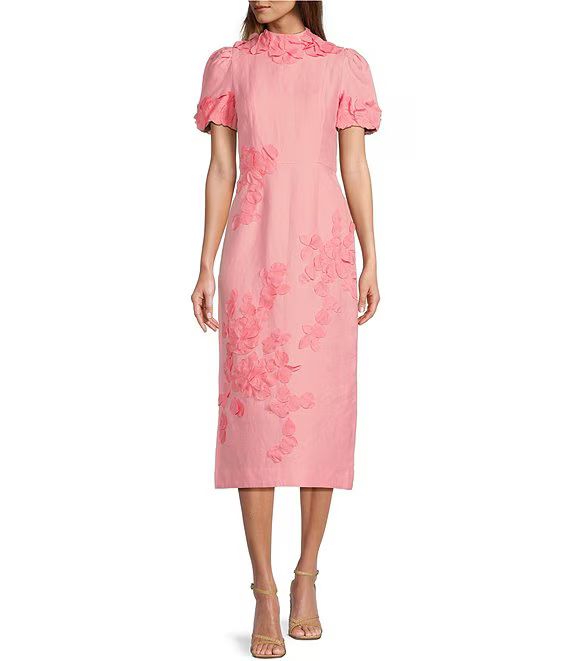 Antonio Melani Willow Floral Applique Mock Neck Short Sleeve Midi Dress | Dillard's | Dillard's