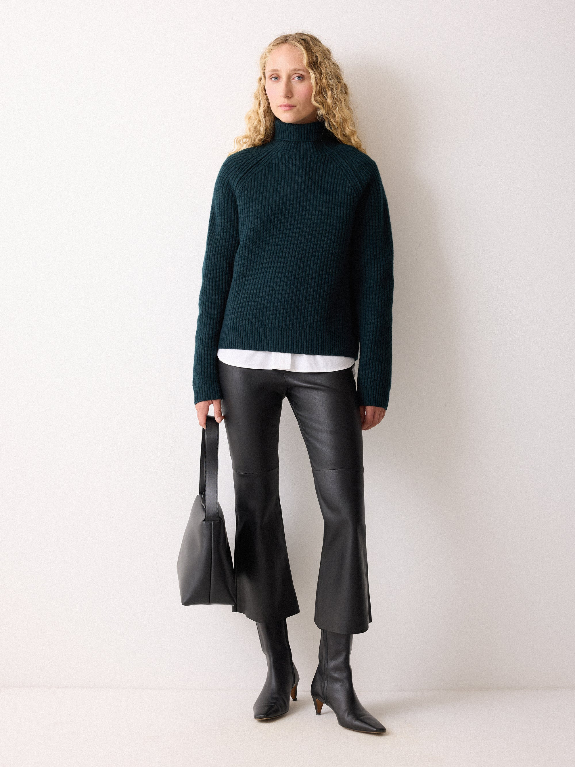 Stretch Leather Kick Flare Trousers | Black | Jigsaw (UK)