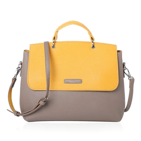 Shop LC Gray Yellow Faux Leather Flap Bag with Shoulder Strap Women Fashion Handbag | Walmart (US)