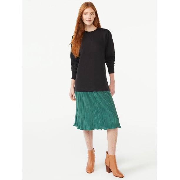 Free Assembly Women's Sweatshirt Pleated Mixy Dress - Walmart.com | Walmart (US)