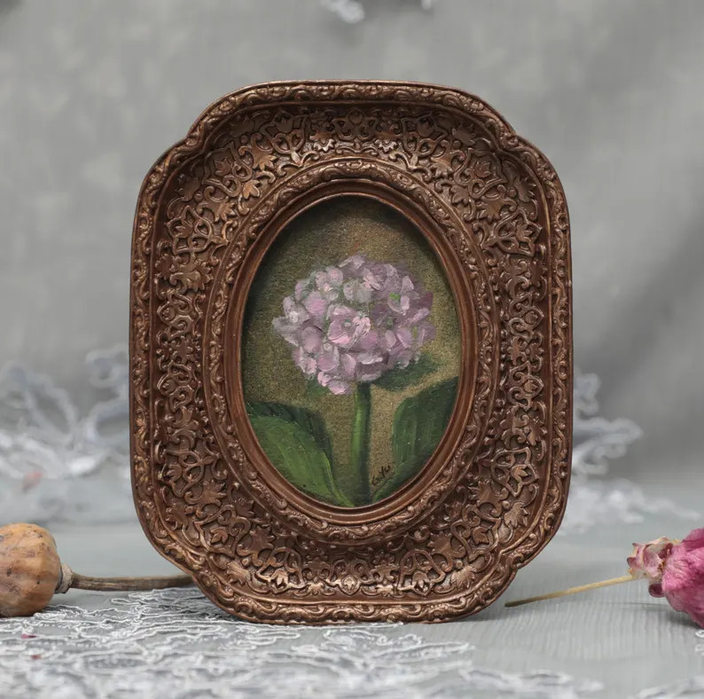 Original Pink Hydrangea Oil Painting with Antiqued Gilt Frame, Small Gallery Art, NOT A PRINT | Etsy (US)