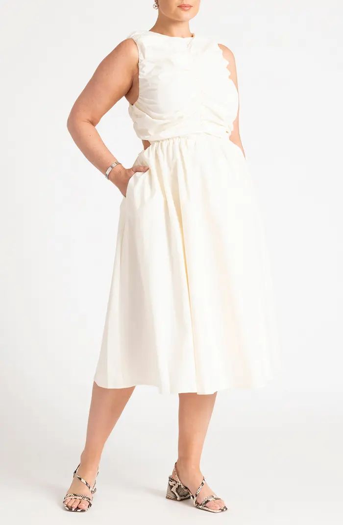 ELOQUII Shirred Bodice Cutout Sleeveless Midi Dress | Nordstrom | Nordstrom