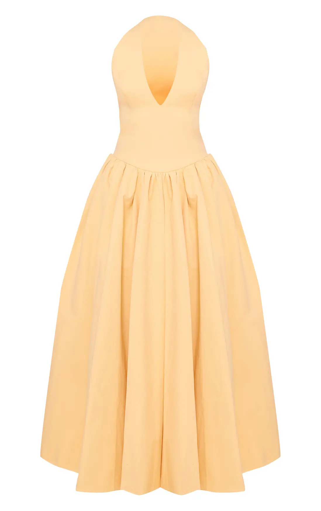 Lemon Halterneck Tie Detail Ruched Midaxi Dress | PrettyLittleThing US