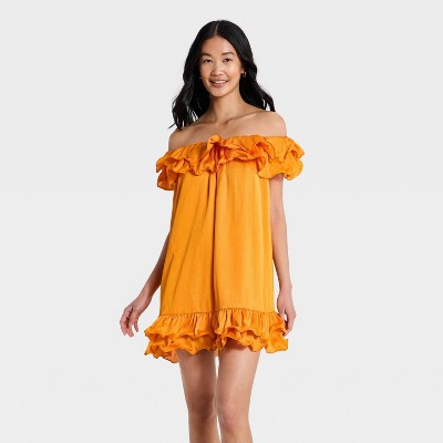 Women's Ruffle Mini Dress - A New Day™ Orange M | Target